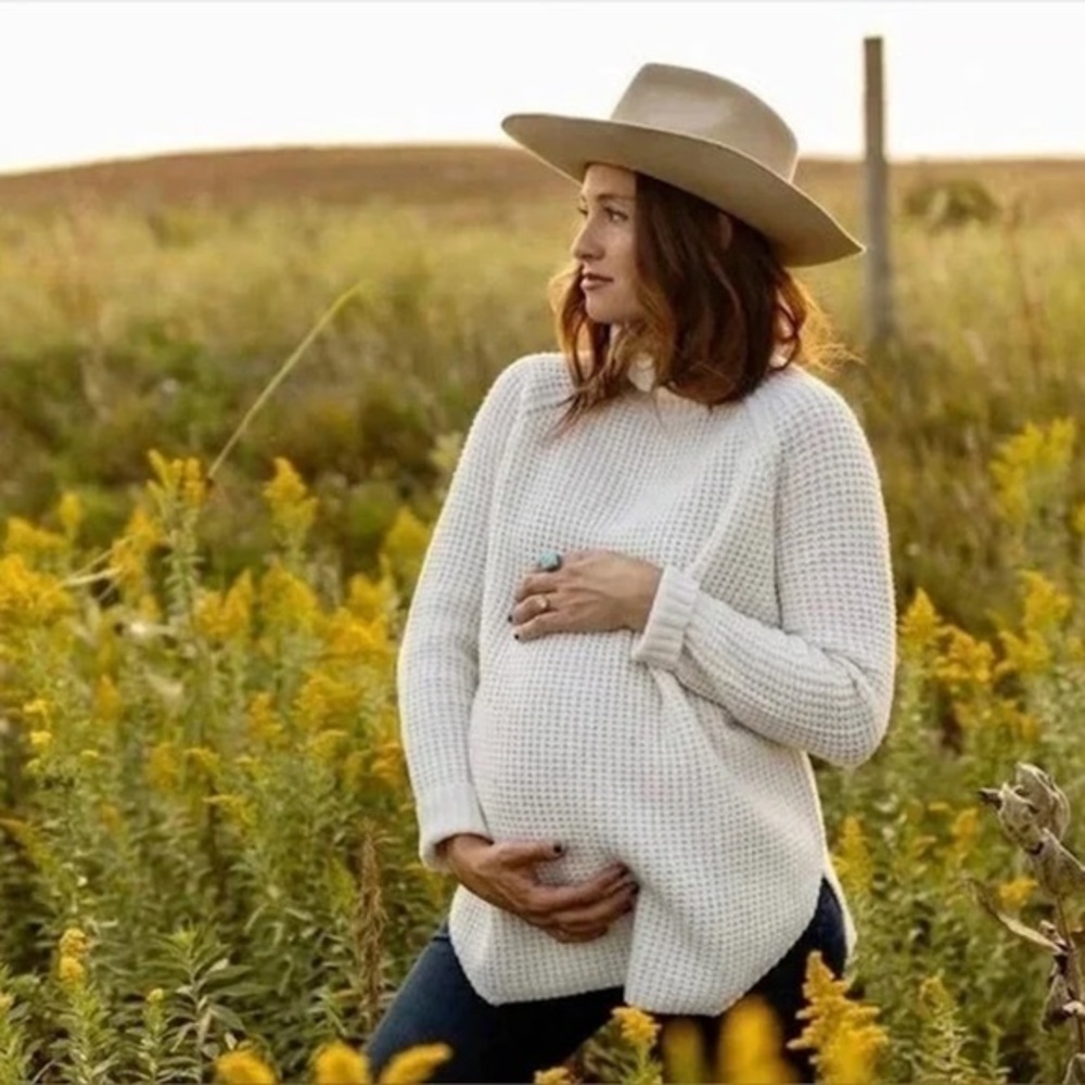 Hatch maternity waffle wool turtleneck sweater ivory p